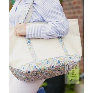 TRVL - Large Natural Maxi Coated Canvas Tote with Posies Trim