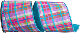PLAID BRIGHT DELUXE TURQUOISE BACKED WIRED EDGE RIBBON- 4x10Y