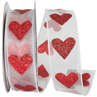 SHEER BIG HEART WIRED EDGE RIBBON - 1.5x25Y