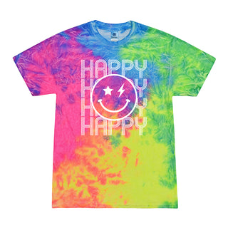 Happy Repeating & smiley face on tie dye