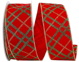 VELVET GLITTER PLAID STRIPES WIRED EDGE- 2.5x10