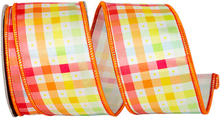 PASTEL CHECK MULTICOLOR DELUXE WIRED EDGE RIBBON - 2.5x10Y