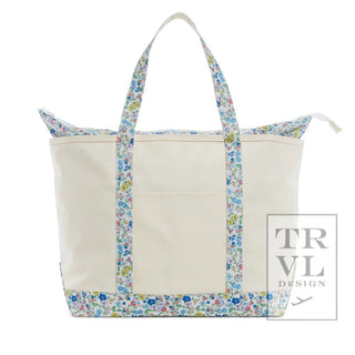 TRVL - Large Natural Maxi Coated Canvas Tote with Posies Trim