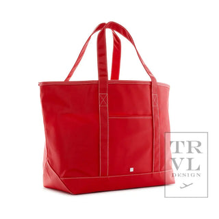 TRVL - Large Maxi Red Coated Canvas Tote