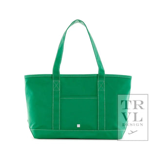 TRVL - Midi Coated Kelly Green Tote with Zipper