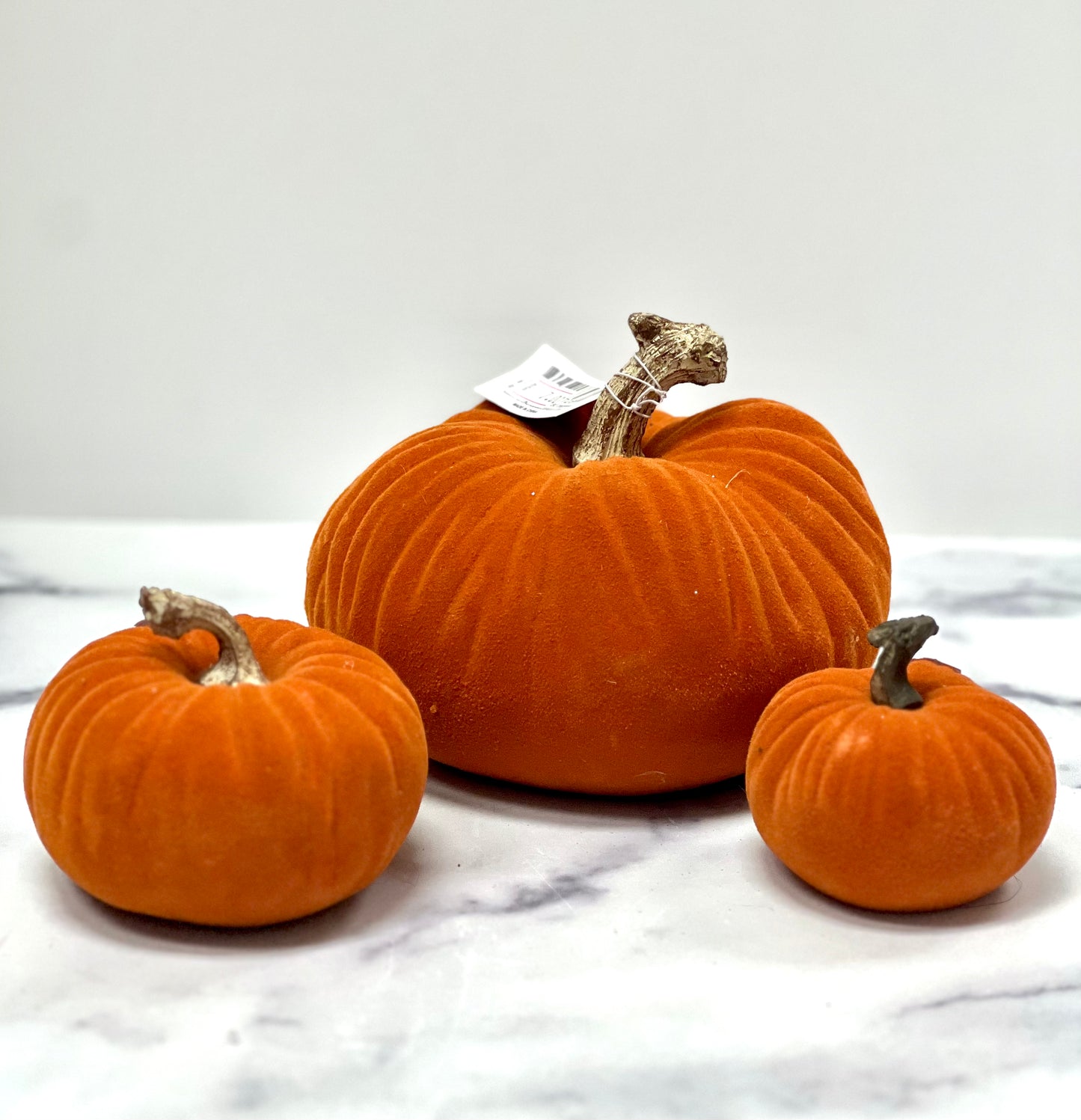 Flocked Ceramic Pumpkins- Orange