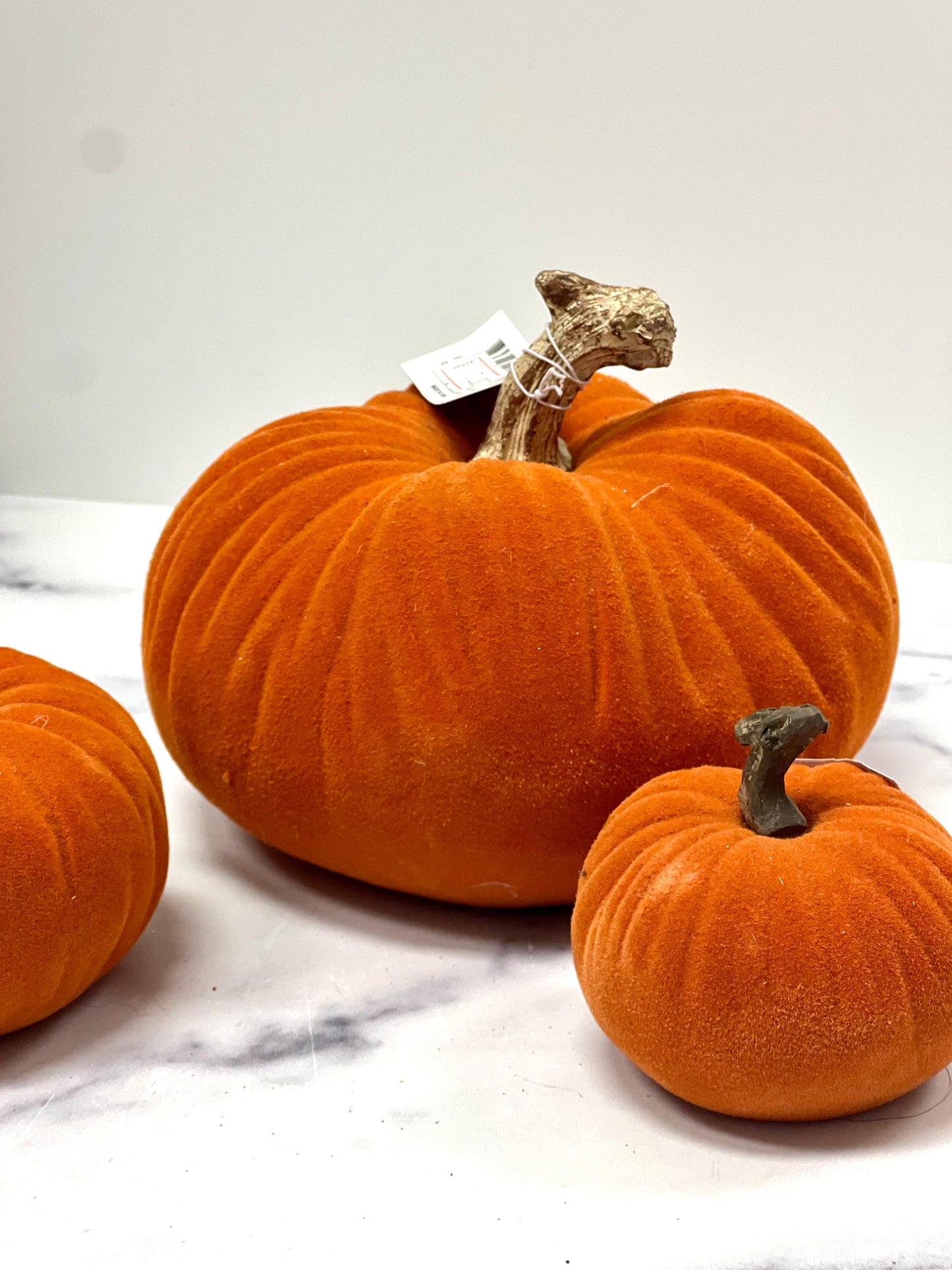 Flocked Ceramic Pumpkins- Orange