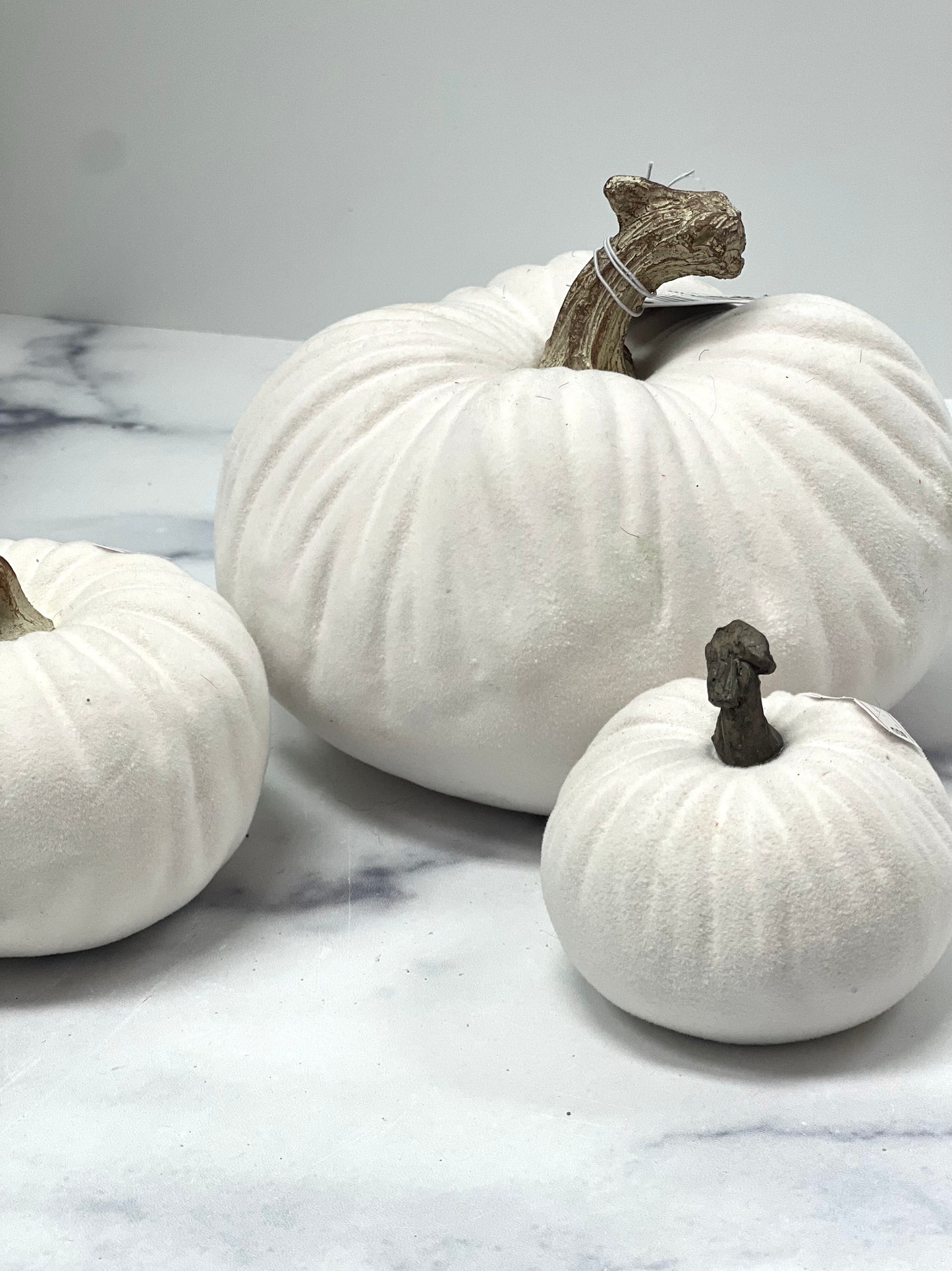 Flocked Ceramic Pumpkins- White