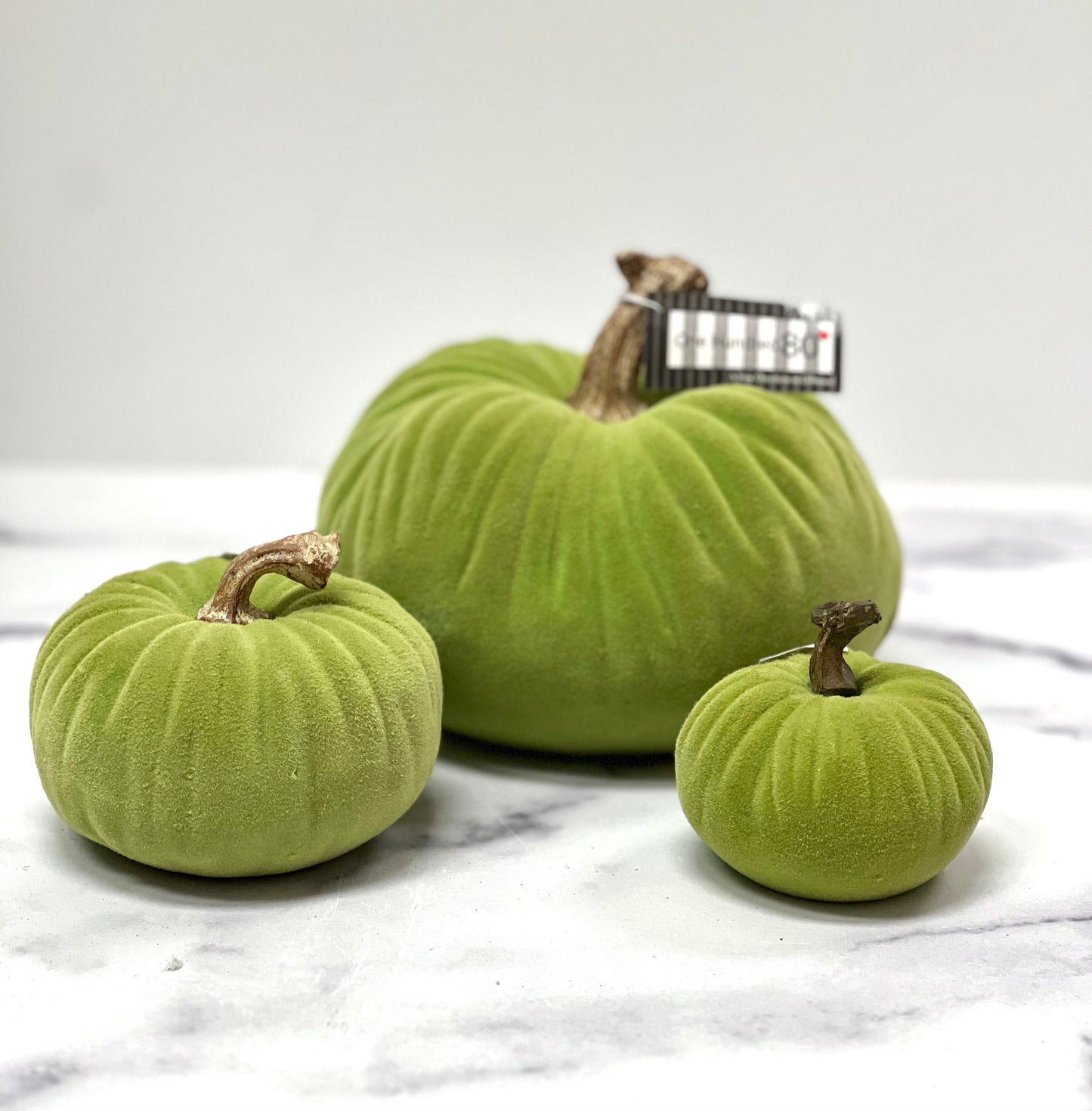 Flocked Ceramic Pumpkins- Green