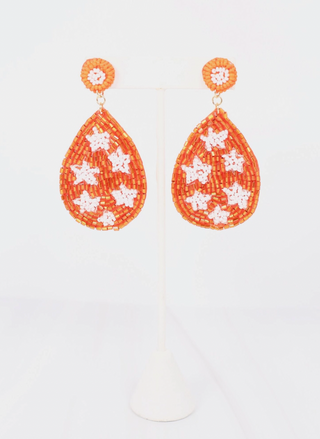 Orange and White Beaded Star Earrings