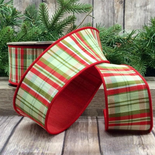 Abby Lane Dupion Plaid Ribbon- Red and Apple Green 2.5 x 10