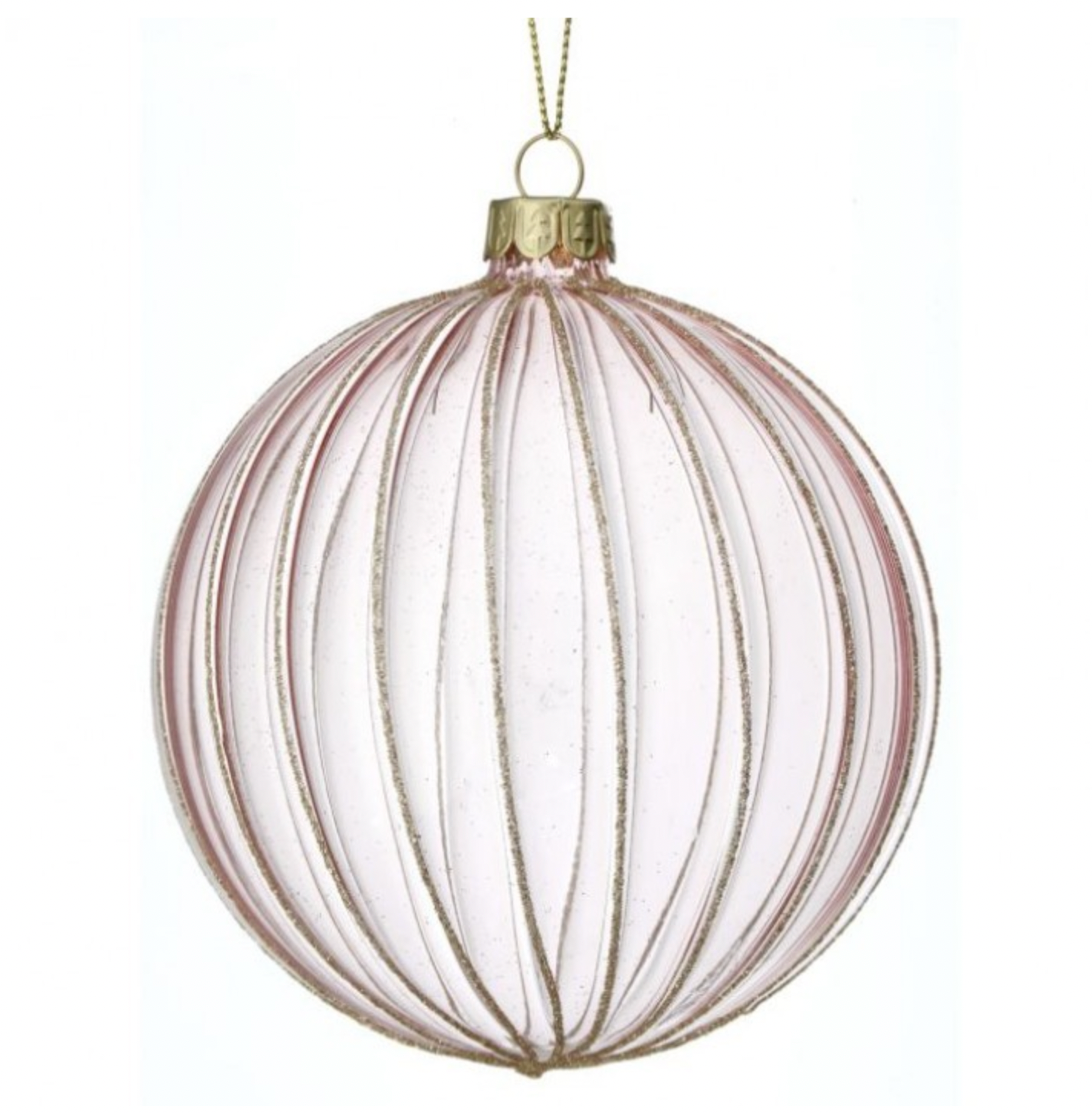 Clear Glitter Ball Ridge Ornament in Pink Champagne
