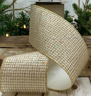 Taffeta Glitter Mesh - Platinum/Ivory  4" x 10yds