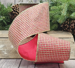 Taffeta Glitter Mesh - Platinum/Red 4"x10Y