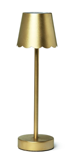 Gold LED Cordless Table Lamp with Scalloped Edge Shade