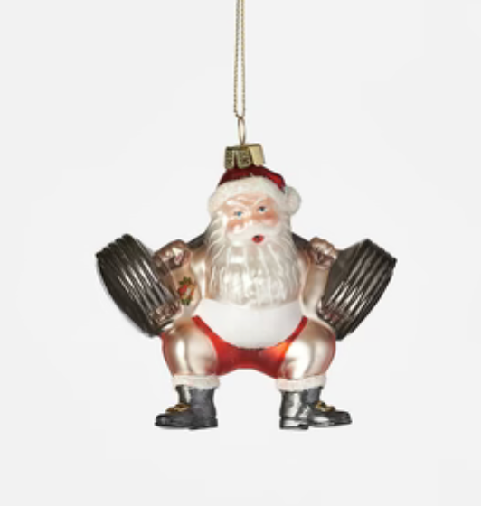 Weight Lifter Santa Ornament