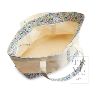 TRVL - Large Natural Maxi Coated Canvas Tote with Posies Trim