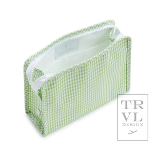 TRVL - Roadie Leaf Green Gingham Zipper Pouch, 3 sizes