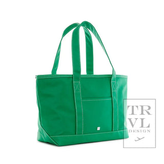 TRVL - Midi Coated Kelly Green Tote with Zipper