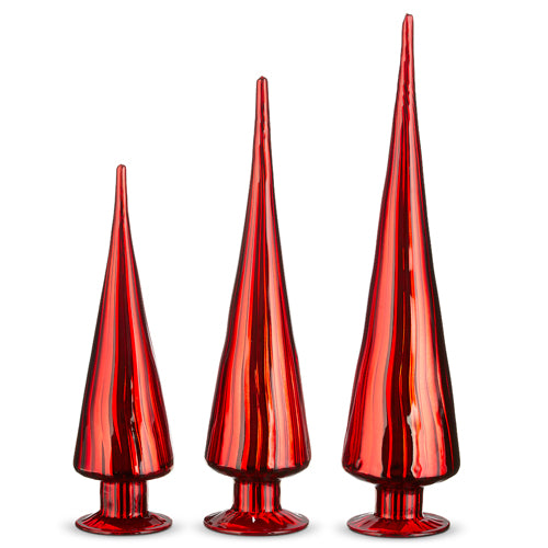 RED RIBBED MERCURY GLASS TREES