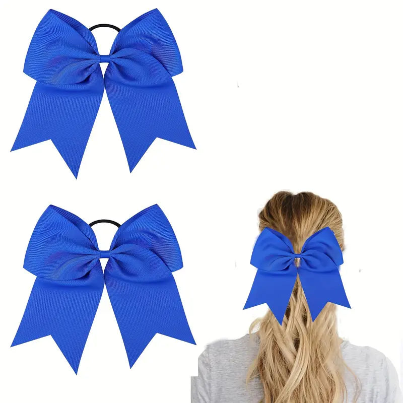 Large Cheer Bow Ponytail w. personalization Royal Blue