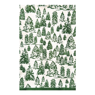 a white and green towel with trees on it