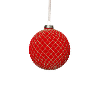 Red Flock Glass Ball Ornament
