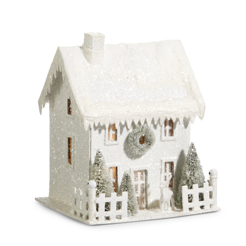 7.75" LIGHTED WHITE SNOWY HOUSE