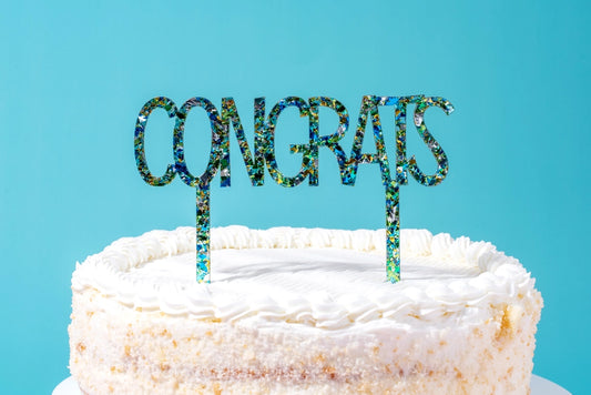 Cake Topper- "Congrats" - Blue Confetti