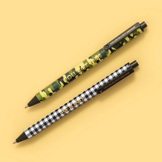 Gel Pen Set - Camo + Gray Gingham - 2 Piece Set