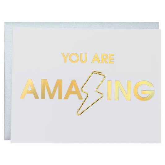 You Are Amazing - Lightning Bolt Paper Clip Letterpress Card