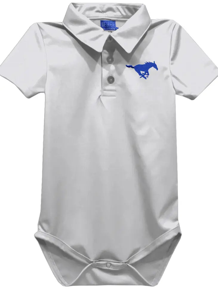 Smu Mustangs Embroidered White Polo Onesie