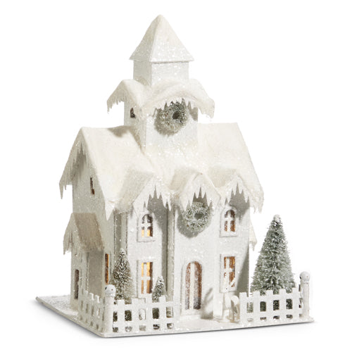 11.25" LIGHTED WHITE SNOWY HOUSE