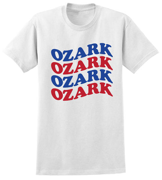 Youth T-Shirt With Ozark Wavy in White Puff Print