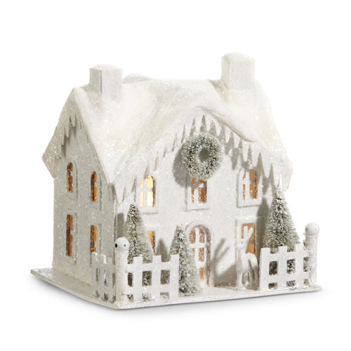 6.25" LIGHTED WHITE SNOWY HOUSE