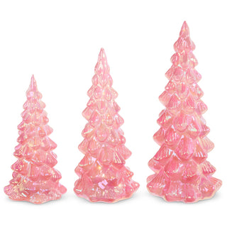 LIGHTED PINK IRIDESCENT TREES 12"