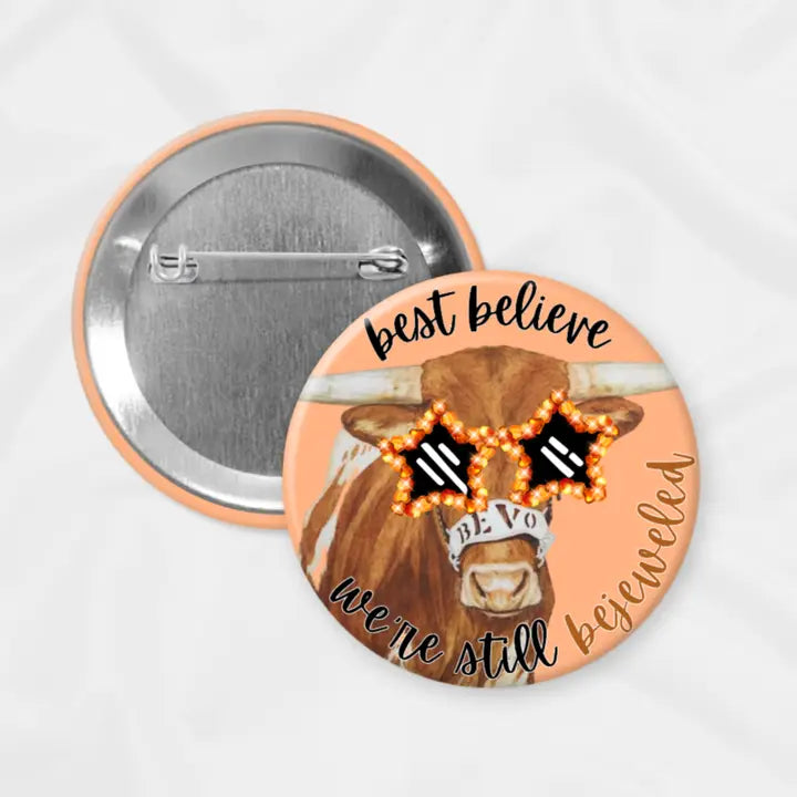 Texas Game Day Button | Bejeweled Horns - 2.25"