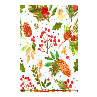 a towel with a pattern of pine cones and berries