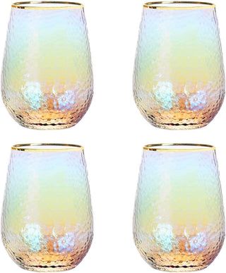 Lustered Iridescent Stemless Wine Glasses 15oz