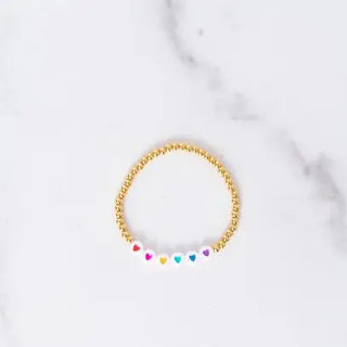 Rainbow Heart Gold Beaded Bracelet