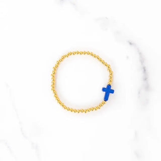 Blue Cross Gold Beaded Bracelet