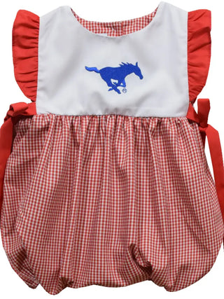 Smu Mustangs Embroidered Red Gingham Girls Bubble