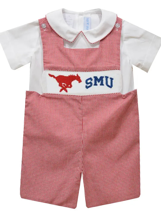 SMU Smocked Red Gingham Jon Jon And Short Sleeve Shirt