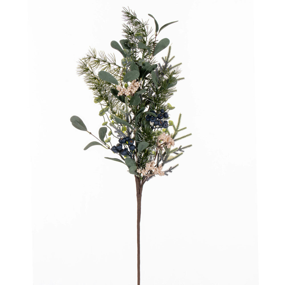 29" Green Artificial Pine, Blueberry, and White Berry Spray