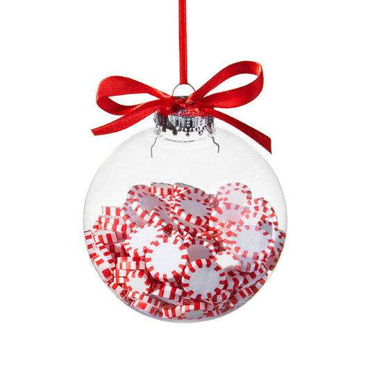 4" PEPPERMINT FILLED BALL ORNAMENT