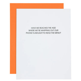 Years Old: Read Menu with Phone Flashlight Birthday Card