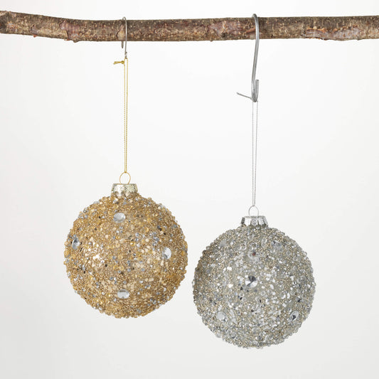 BEADED BALL ORNAMENT - Silver & Gold