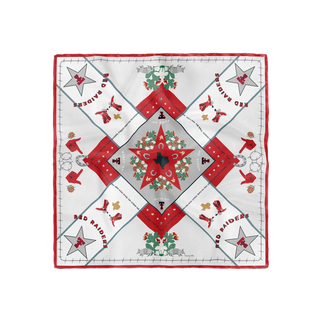a white and red bandana with a star design