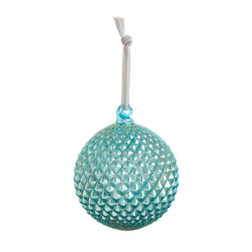 CERULEAN BLUE QUILTED BALL ORNAMENT 4"