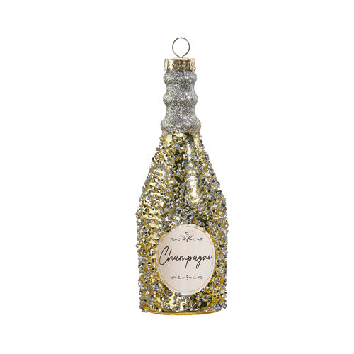 5" GLITTERED CHAMPAGNE BOTTLE ORNAMENT Gold